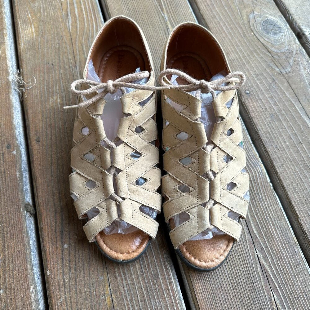 EUC BeautiFeel Edyta Light Tan Leather Boho Fisherman Sandal - US 10/EU 41